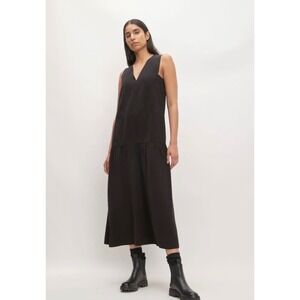 Everlane Black‎ Tencel Lyocell V-Neck Tiered Midi Tank Dress Size XSmall Black
